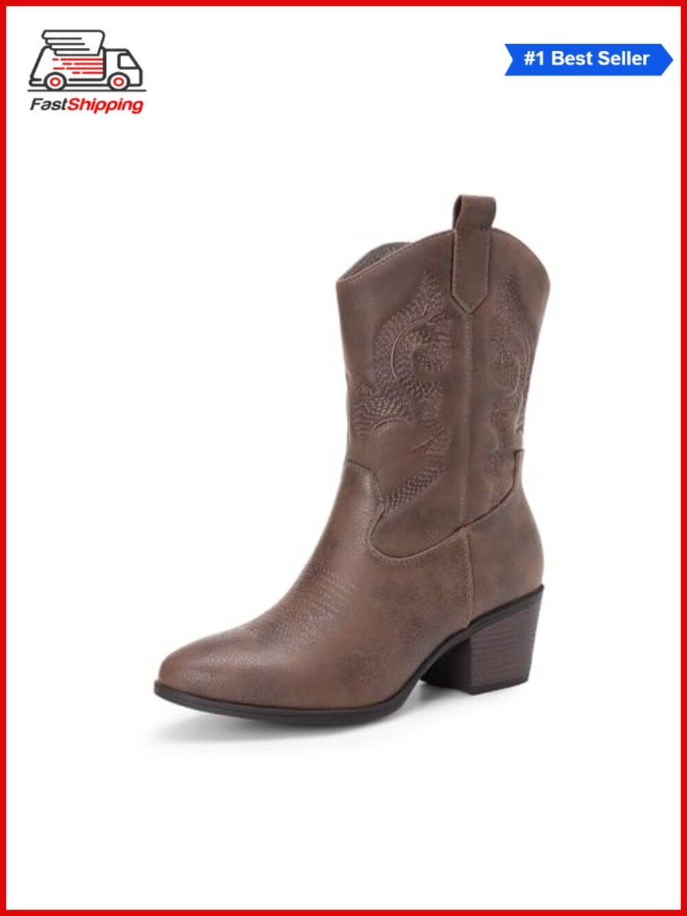 ✨ Western Cowboy Cowgirl Mid Calf Boots Faux Leather Women's